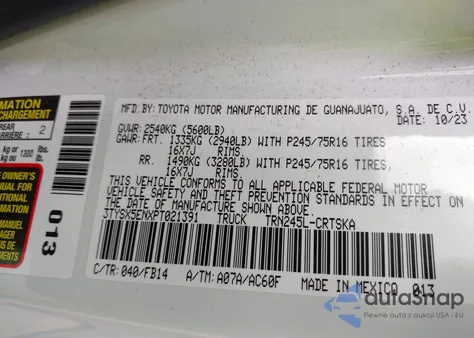 2023 Toyota Tacoma Sr from USA, damaged, VIN 3TYSX5ENXPT021391